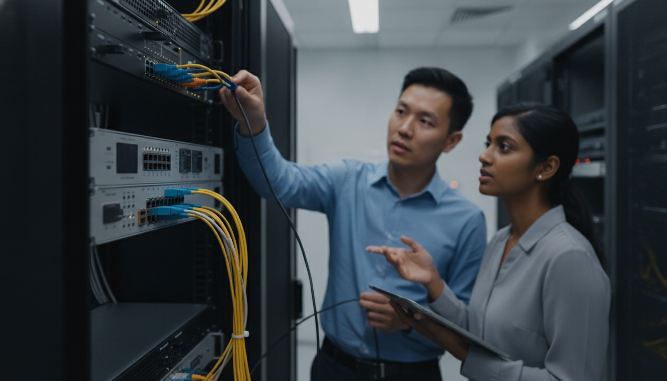 Fortinet FortiGate 400F mid-range firewall appliance mounted in a data room rack