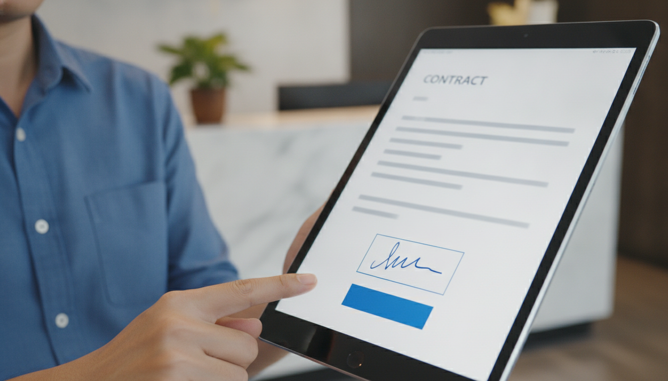 Foxit eSign Essentials signature field on a document being signed on a tablet
