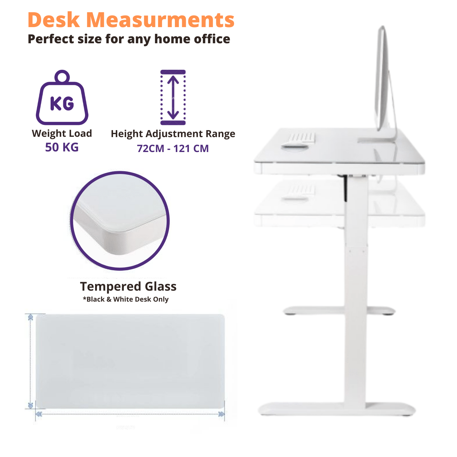 Electric Height Adjustable Desk 1200mm X 600mm - ET118 (3 Years Manufacture Local Warranty In Singapore)