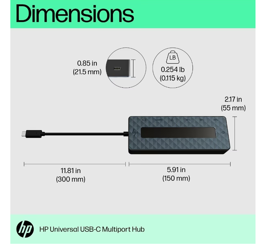 HP Universal USB-C Multiport Hub 50H55AA (1 Year Manufacture Local Warranty In Singapore)