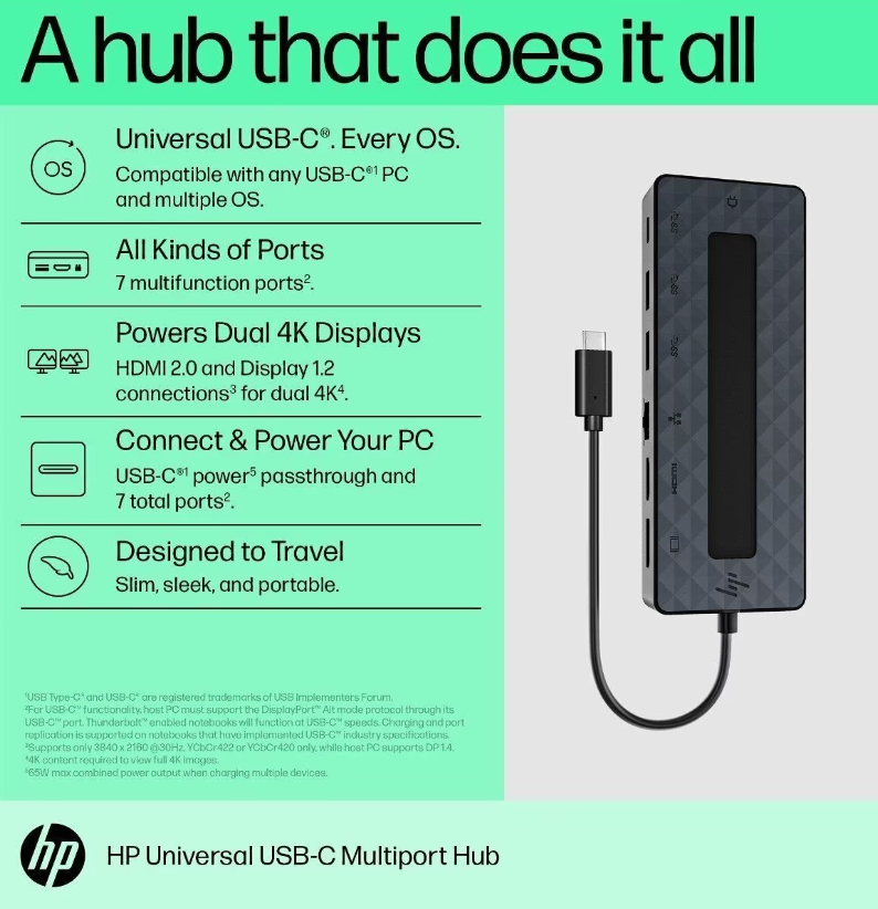 HP Universal USB-C Multiport Hub 50H55AA (1 Year Manufacture Local Warranty In Singapore)