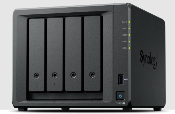 Synology DS425+ 4 Bay Intel Celeron J4125 quad-core 2 GB RAM (max 6 GB) 2X M.2 NVMe slots 1 x 2.5GbE 1 x 1GbE RJ-45 LAN port (2 Years Manufacture Local Warranty In Singapore)