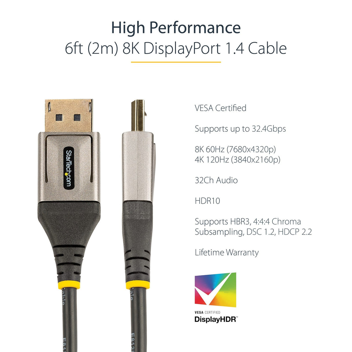 StarTech 6ft Certified DisplayPort 1.4 Cable 8K (DP14VMM2M) product image