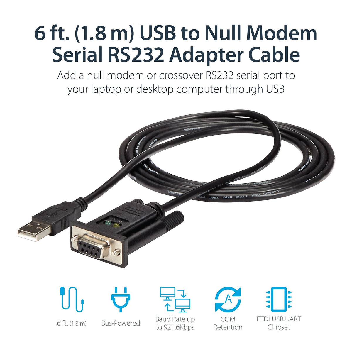 StarTech USB to Null Modem Serial DCE Adapter Cable - FTDI (ICUSB232FTN) product image