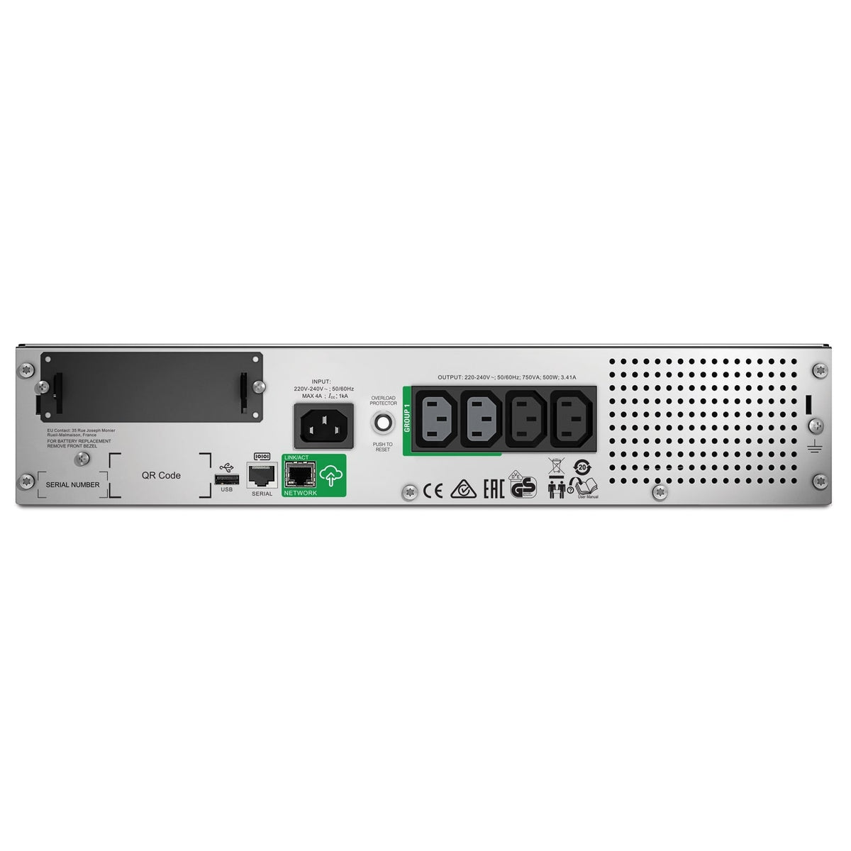 APC Smart-UPS, Line Interactive, 750VA, Rackmount 2U, 230V, 4x IEC C13 outlets, SmartConnect Port+SmartSlot, AVR, LCD (SMT750RMI2UC) (2 Years Manufacture Local Warranty In Singapore) product image