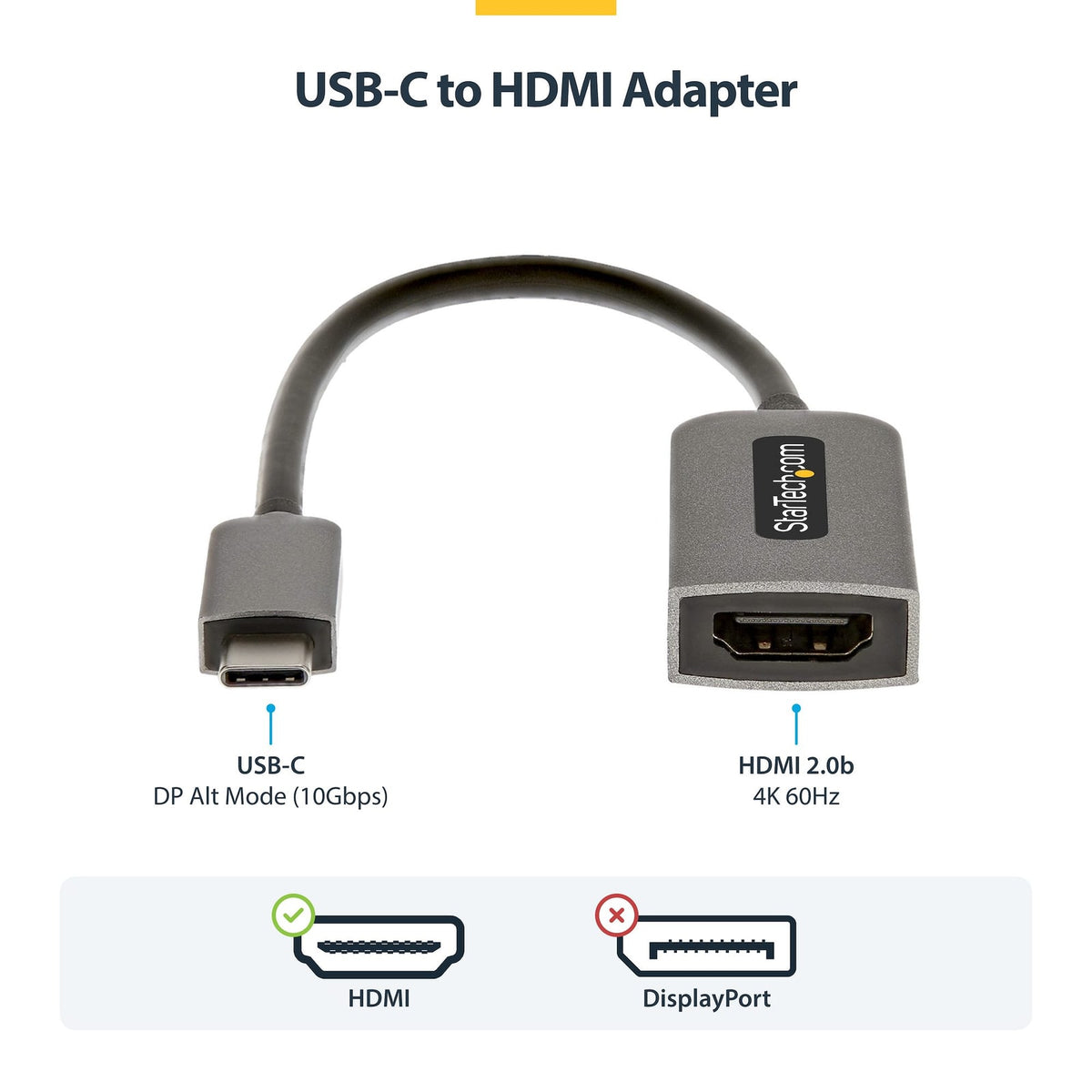 StarTech USB-C to HDMI Adapter, 4K 60Hz Video, HDR10, USB-C to HDMI Monitor Dongle, USB4 / Thunderbolt Compatible (USBC-HDMI-CDP2HD4K60) product image
