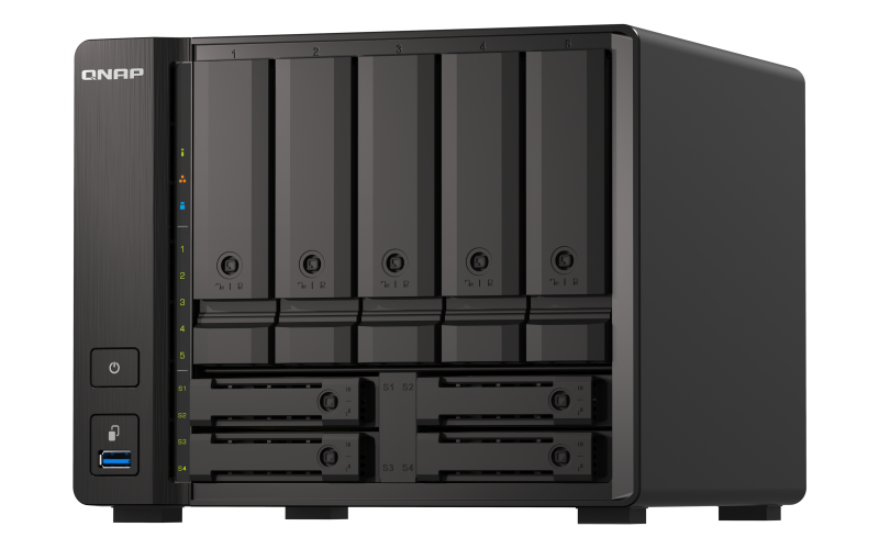 QNAP 9-bay NAS, AMD Ryzen V1500B 4C 8T 2.2GHz, 8GB , 5 x 2.5"/3.5" SATA 6Gbps + 2 x 2.5" (QN-TS-h973AX-8G) (3 Years Manufacture Local Warranty In Singapore)