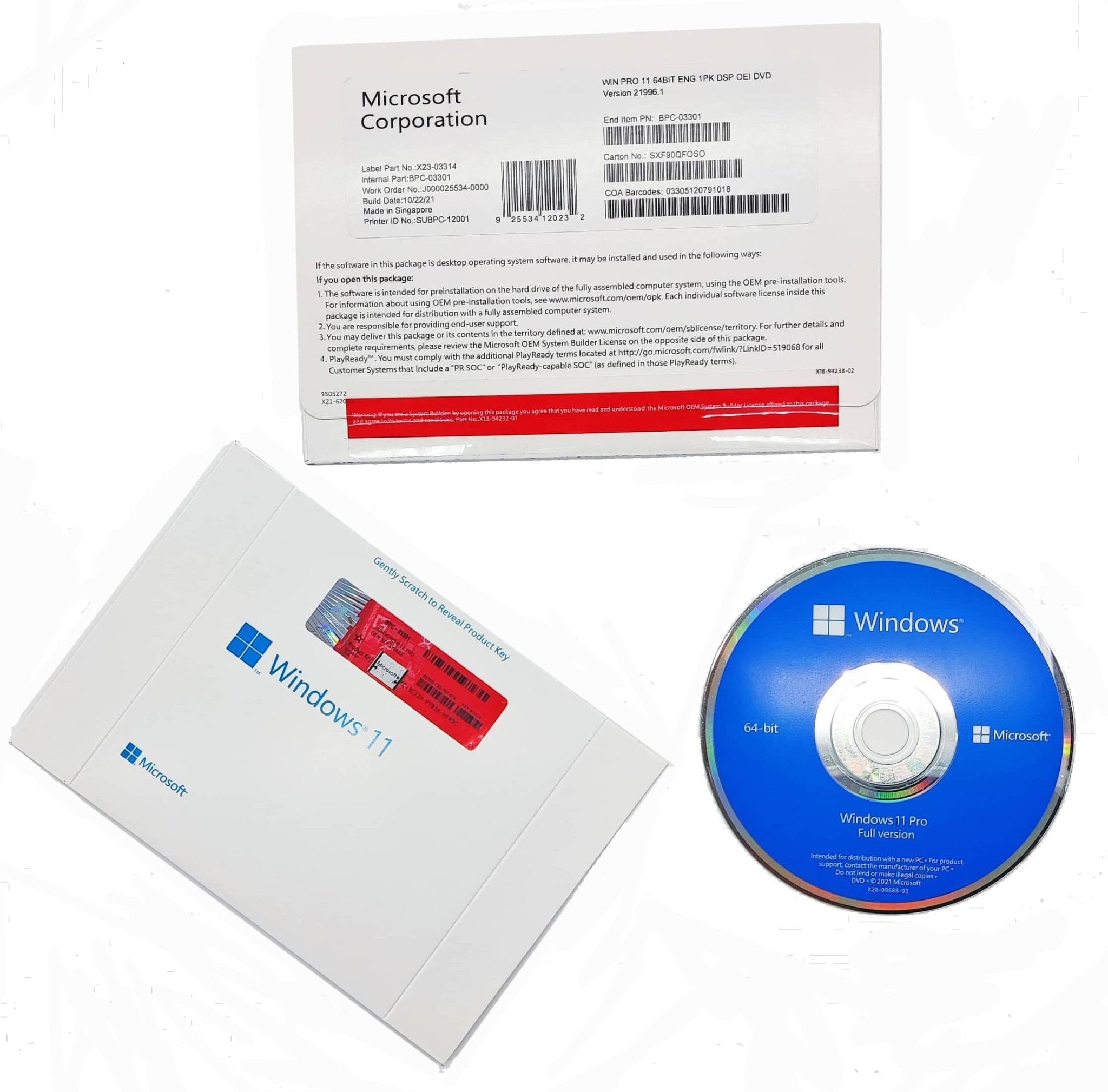 Microsoft Windows 10 Pro 64 Bit OEM - Installer DVD & Product Key
