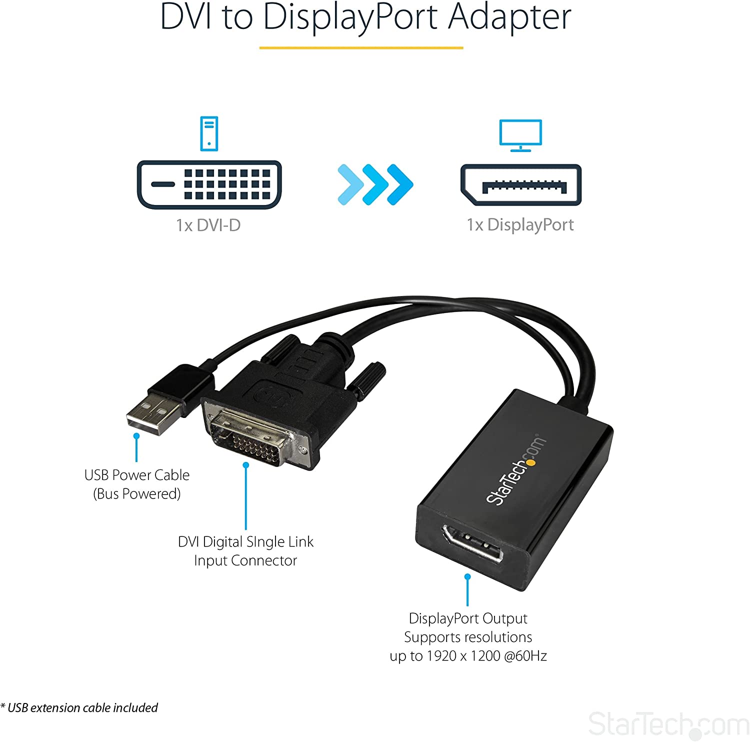StarTech DVI TO DISPLAYPORT ADAPTER - USB POWER(DVI2DP2) - Win-Pro Consultancy Pte Ltd