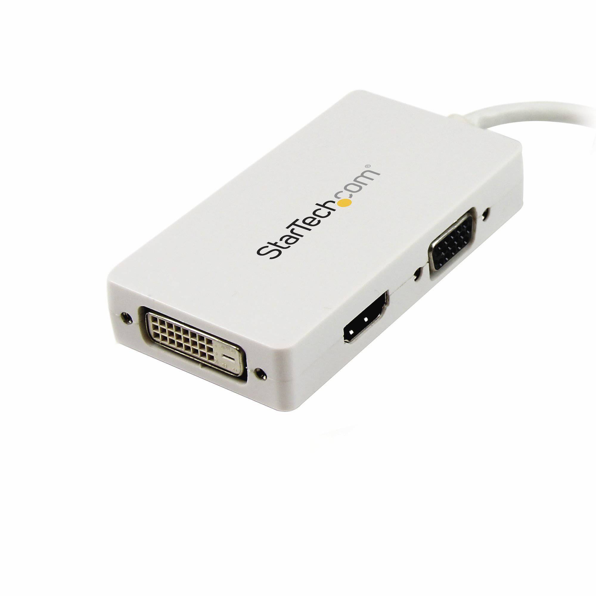 Startech Travel A/V Adapter: 3-in-1 Mini DisplayPort to VGA DVI or HDMI Converter - White MDP2VGDVHDW - Buy Singapore