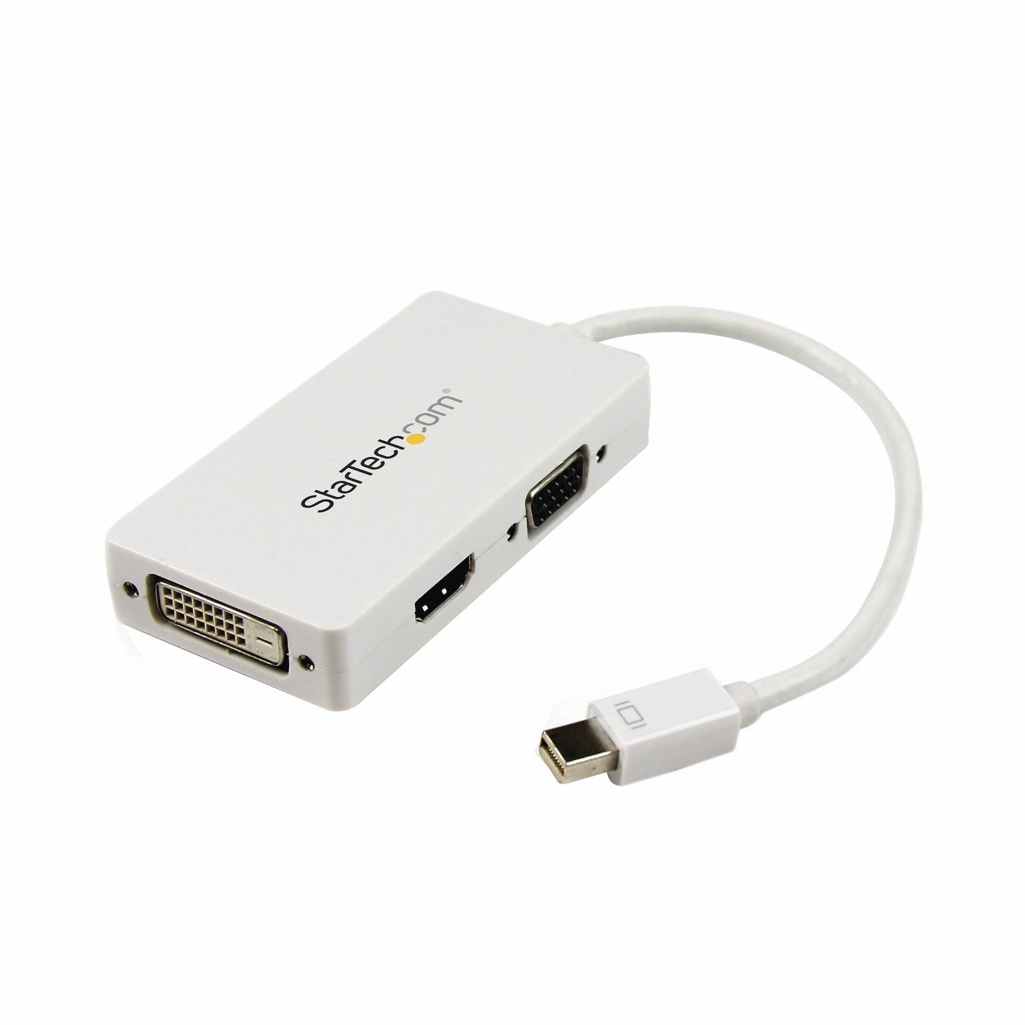 Startech Travel A/V Adapter: 3-in-1 Mini DisplayPort to VGA DVI or HDMI Converter - White MDP2VGDVHDW - Buy Singapore