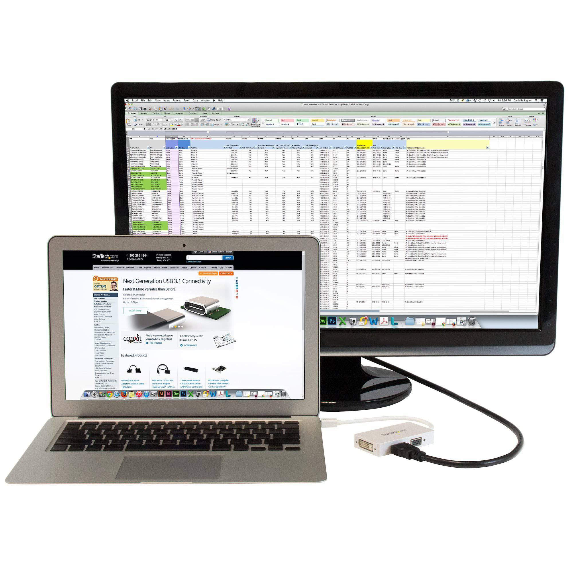 Startech Travel A/V Adapter: 3-in-1 Mini DisplayPort to VGA DVI or HDMI Converter - White MDP2VGDVHDW - Buy Singapore