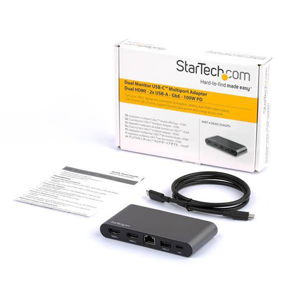 StarTech USB C Dock - 4K Dual Monitor HDMI Display - Mini Laptop Docking Station - 100W Power Delivery Passthrough - GbE, 2-Port USB-A Hub - USB Type-C Multiport Adapter - 3.3' Cable DK30C2HAGPD (3 years Local Warranty) - Buy Singapore