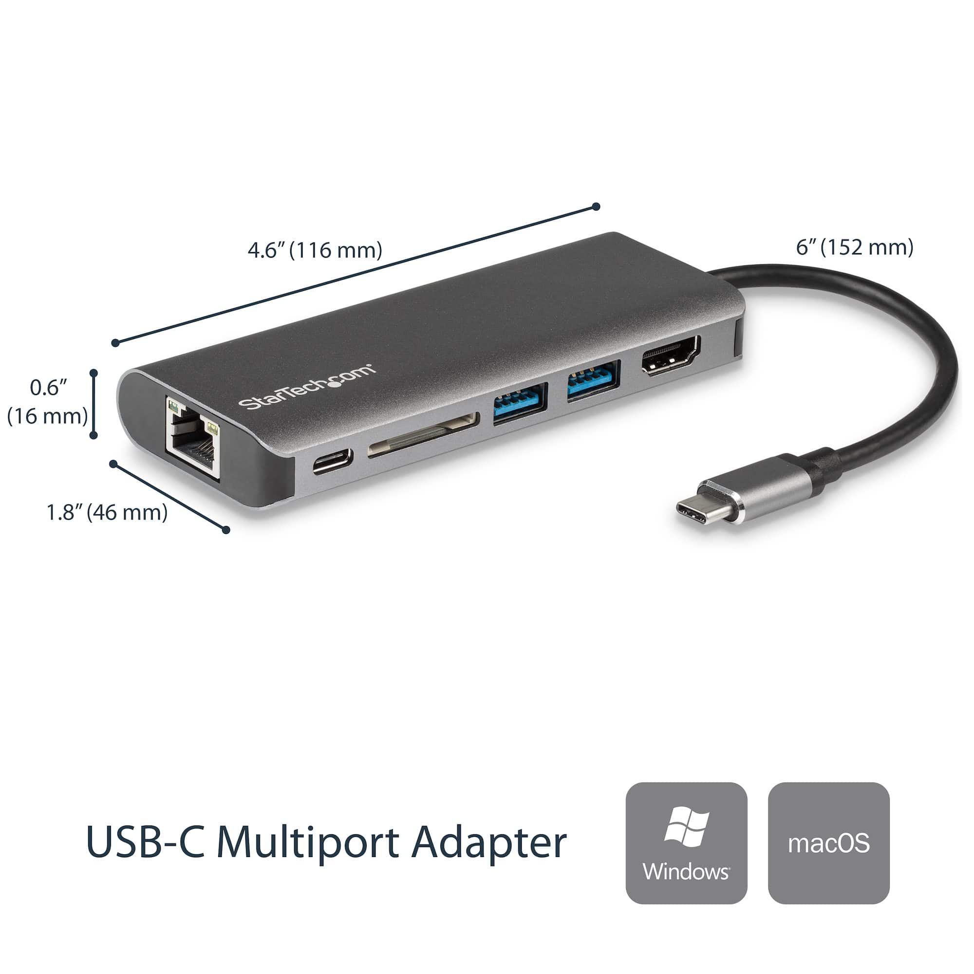 StarTech USB C Multiport Adapter - Portable USB-C Dock to 4K HDMI, 2-pt USB 3.0 Hub, SD/SDHC, GbE, 60W PD Pass-Through - USB-C Travel Mini Docking Station - USB Type-C/Thunderbolt 3 DKT30CSDHPD - Buy Singapore