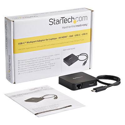 Startech USB C Multiport Adapter - Portable USB-C Mini Dock 4K HDMI Video - Gigabit Ethernet, USB 3.0 Hub (1x USB-A 1x USB-C) - USB Type-C Multiport Adapter - Thunderbolt 3 Compatible DKT30CHD - Buy Singapore