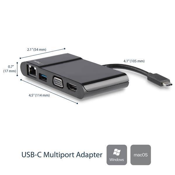 StarTech USB-C Multiport Adapter - USB-C Travel Dock with 4K HDMI or 1080p VGA - Gigabit Ethernet, 5Gbps USB-A 3.0 - USB-C Digital AV Adapter Converter - USB Type-C/Thunderbolt 3 Laptop DKT30CHV (3 years Local Warranty) - Buy Singapore