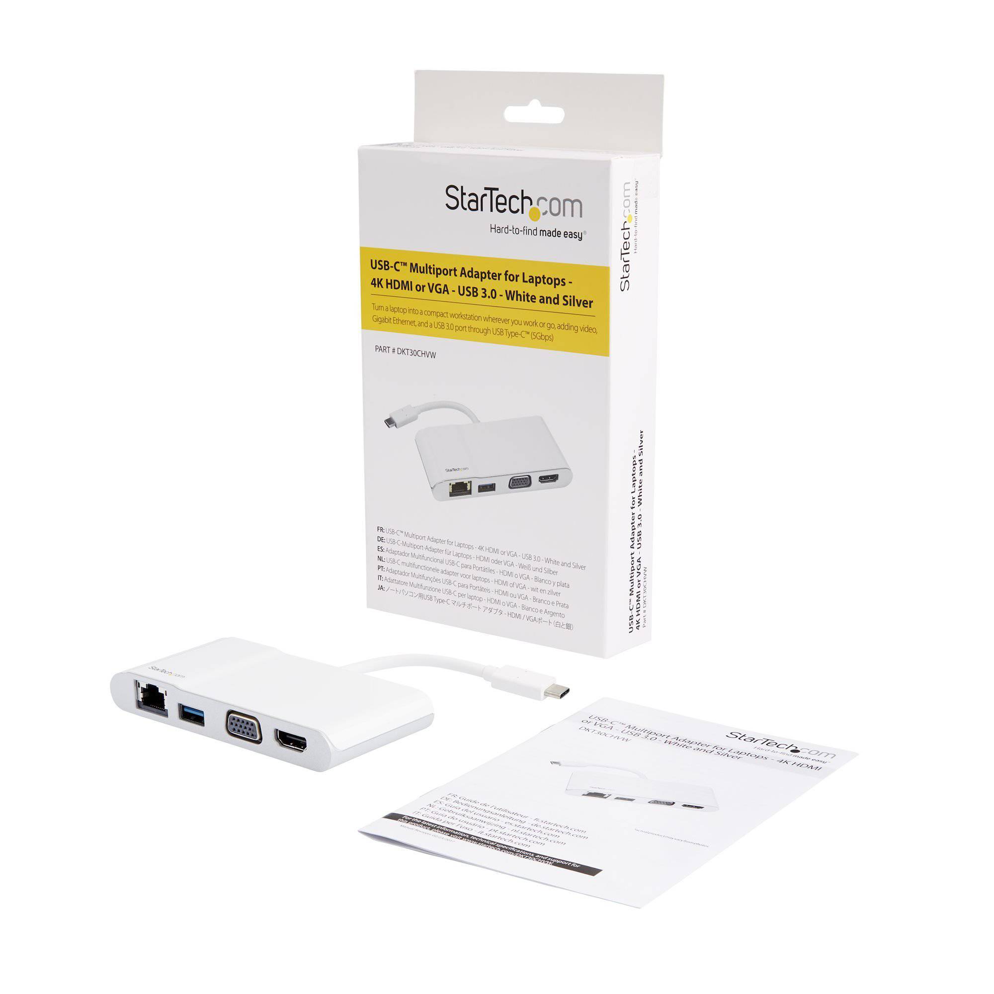 Startech USB-C Multiport Adapter - USB-C Travel Dock with 4K HDMI or 1080p VGA - Gigabit Ethernet, 5Gbps USB-A 3.0 - USB-C Digital AV Adapter - USB Type-C/Thunderbolt 3 Laptops - White DKT30CHVW (3 years Local Warranty in Singapore) - Buy Singapore