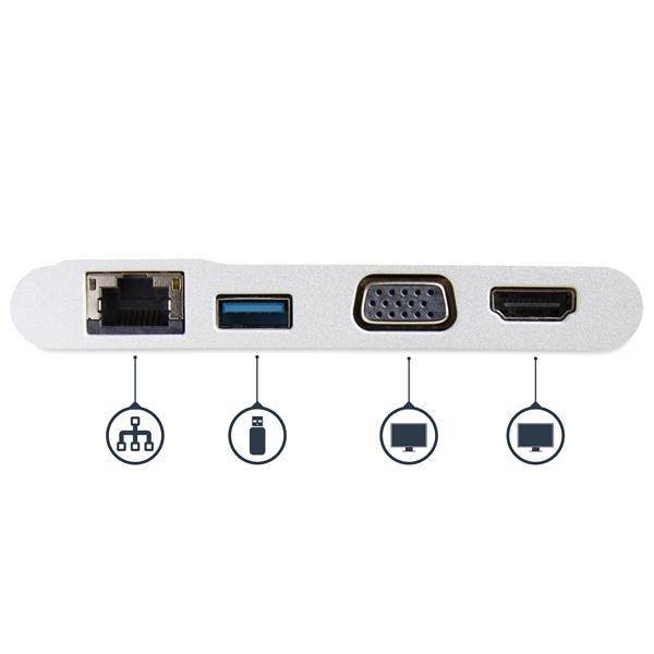 Startech USB-C Multiport Adapter - USB-C Travel Dock with 4K HDMI or 1080p VGA - Gigabit Ethernet, 5Gbps USB-A 3.0 - USB-C Digital AV Adapter - USB Type-C/Thunderbolt 3 Laptops - White DKT30CHVW (3 years Local Warranty in Singapore) - Buy Singapore
