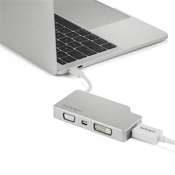 Startech USB C Multiport Video Adapter with HDMI, VGA, Mini DisplayPort or DVI - USB Type C Monitor Adapter to HDMI 1.4 or mDP 1.2 (4K) - VGA or DVI (1080p) - Silver Aluminum CDPVGDVHDMDP (3 years Local Warranty) - Buy Singapore