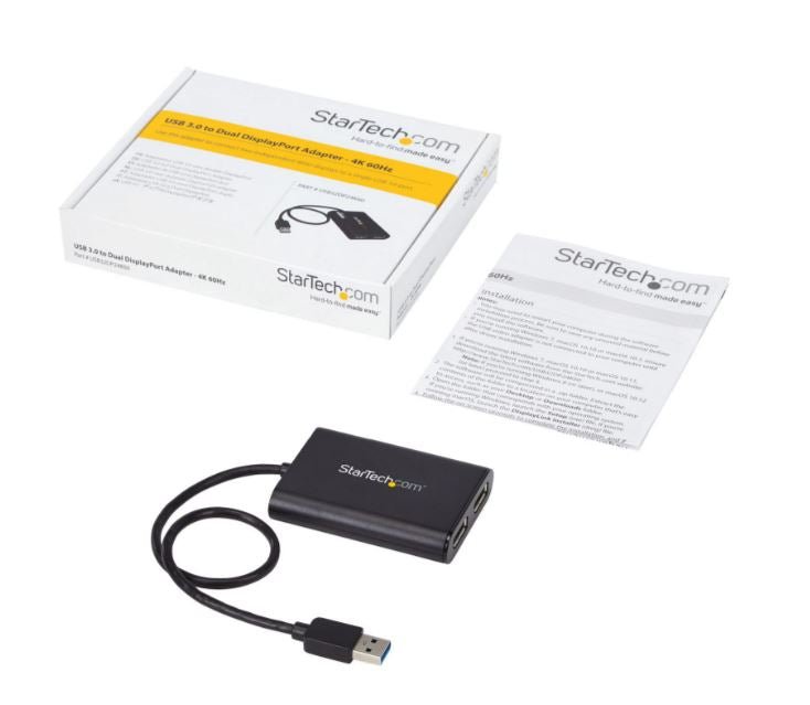 StarTech USB to Dual DisplayPort Adapter - 4K 60Hz - USB 3.0 (5Gbps) - Connect Two Monitors to Laptop - Multi Monitor Adapter(USB32DP24K60) - Win-Pro Consultancy Pte Ltd