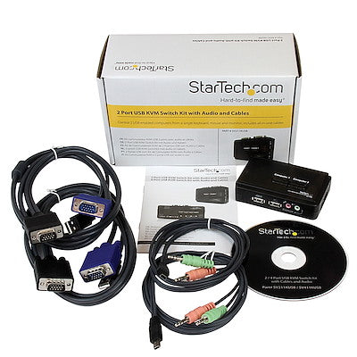 Startech.Com 2 PORT BLACK USB KVM SWITCH KIT WITH AUDIO AND CABLES - DUAL PORT DESKTOP USB VGA KVM SWITCH SV211KUSB (2 Years Manufacture Local Warranty In Singapore)