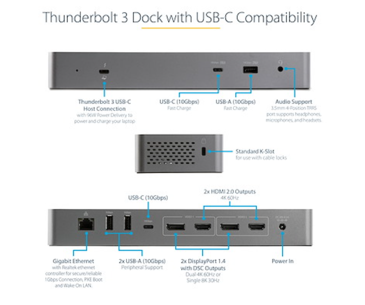 Startech Thunderbolt 3 Docking Station 96W USB Type C - TB3CDK2DHUE (3 Years Manufacture Local Warranty In Singapore)