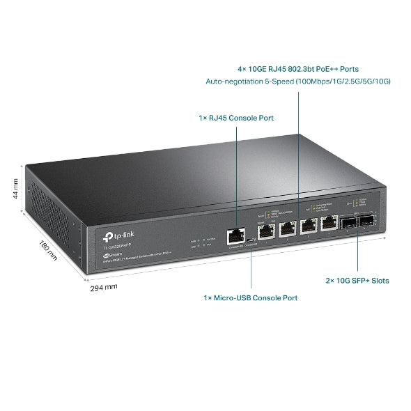TP-LINK JetStream 6-Port 10GE L2+ Managed Switch with 4-Port PoE++ (TL-SX3206HPP) (3 Years Manufacture Local Warranty In Singapore)
