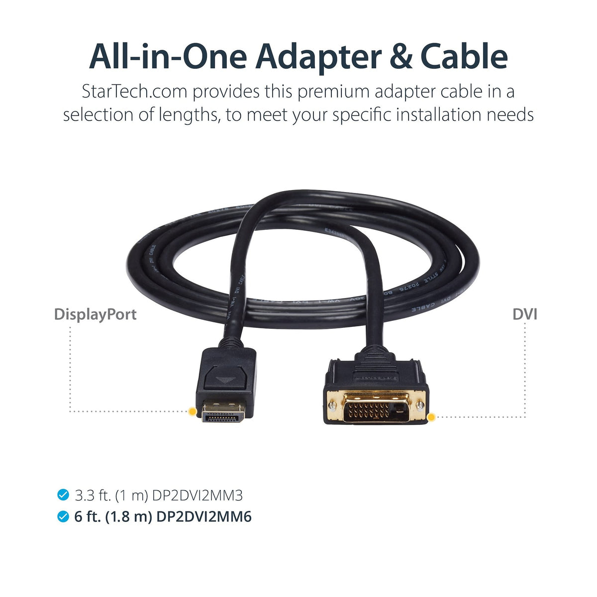 StarTech 6ft (1.8m) DisplayPort to DVI Cable (DP2DVI2MM6) product image