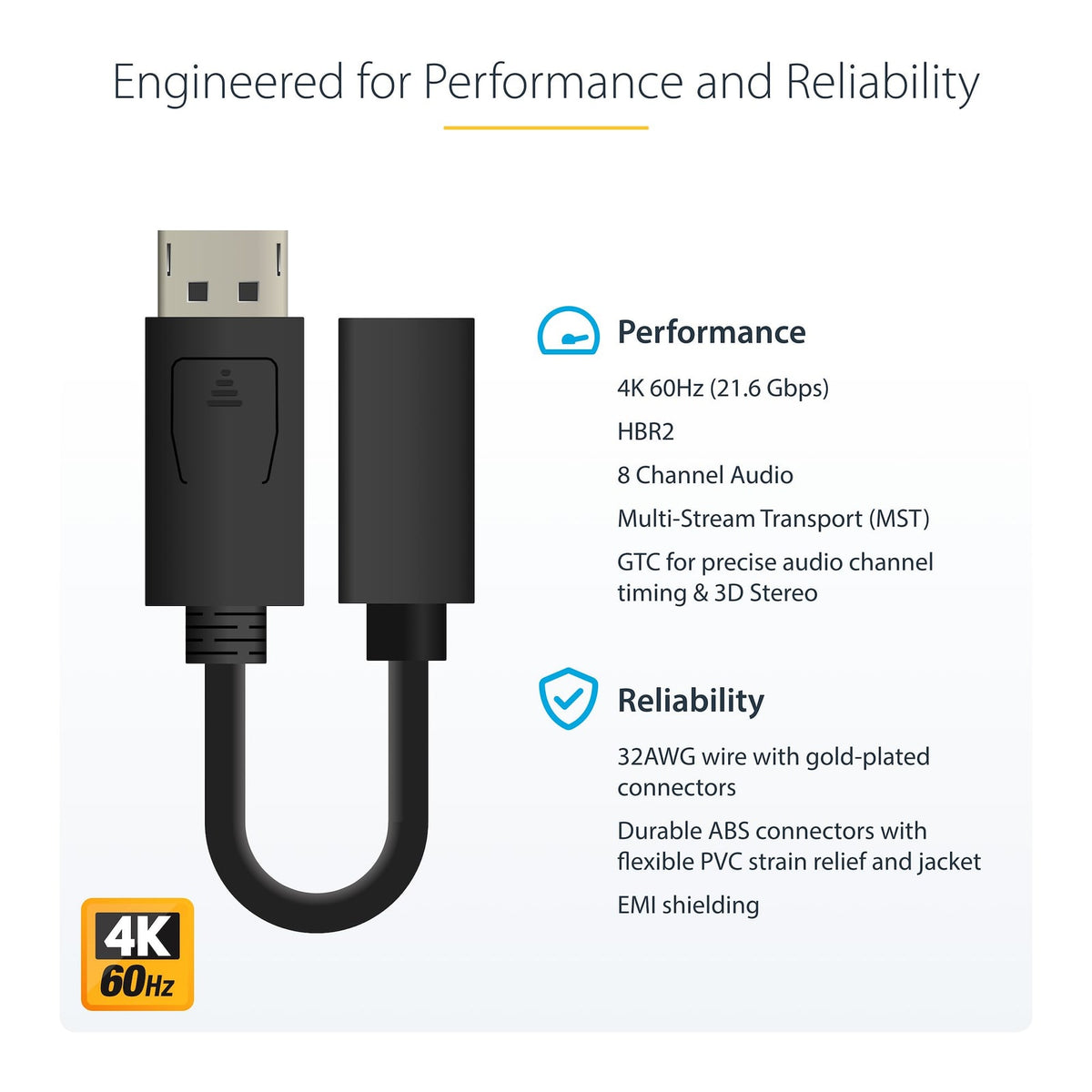 StarTech 6in (15cm) DisplayPort to Mini DisplayPort Cable - 4K x 2K UHD Video - DisplayPort Male to Mini DisplayPort Female (DP2MDPMF6IN) product image