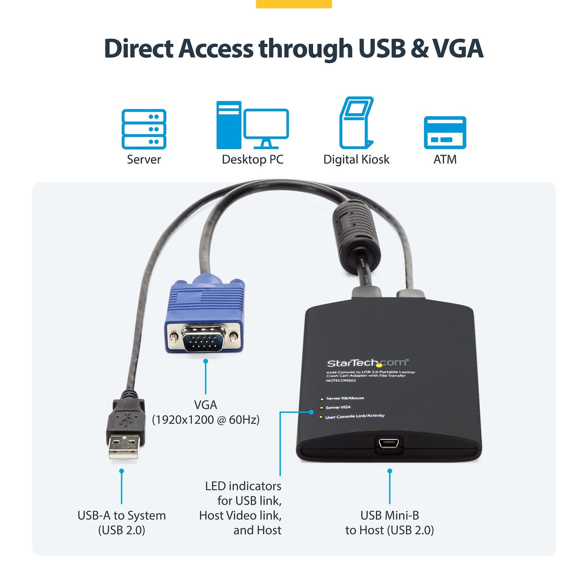 StarTech USB Crash Cart Adapter with File Transfer & Video Capture - TAA (NOTECONS02) product image