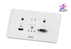 Aten HDMI & VGA HDBaseT Transmitter with EU Wall Plate / PoH (4K@100m) (HDBaseT Class A) (PoH PD) -VE2812AEUT (1 Year Manufacture Local Warranty In Singapore)