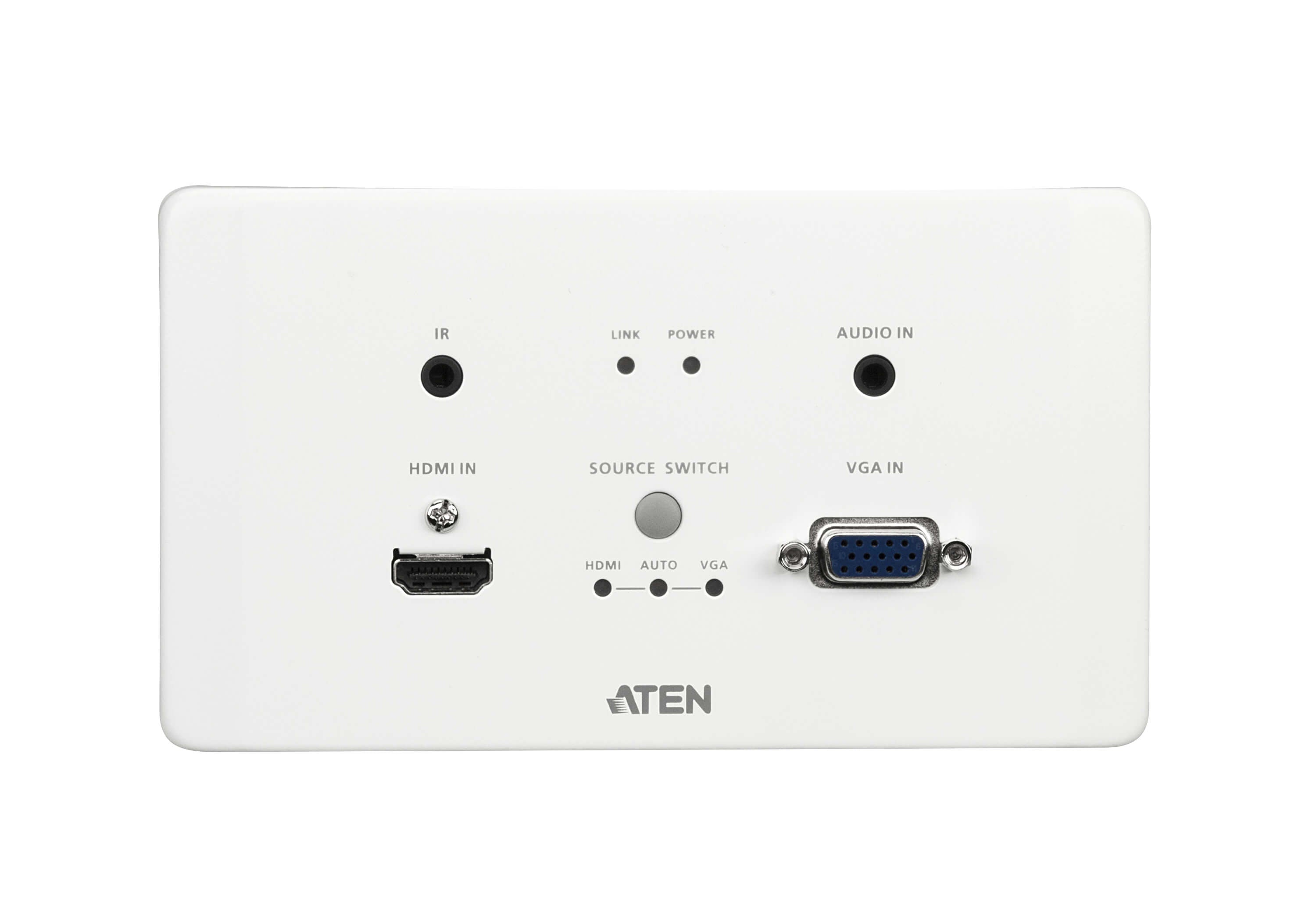 Aten HDMI & VGA HDBaseT Transmitter with EU Wall Plate / PoH (4K@100m) (HDBaseT Class A) (PoH PD) -VE2812AEUT (1 Year Manufacture Local Warranty In Singapore)