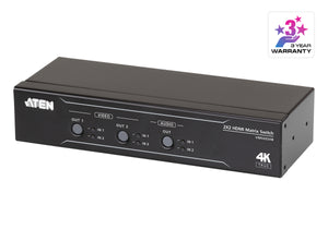 Aten 2 x 2 True 4K HDMI Matrix Switch with Audio De-Embedder -VM0202HB (3 Year Manufacture Local Warranty In Singapore)