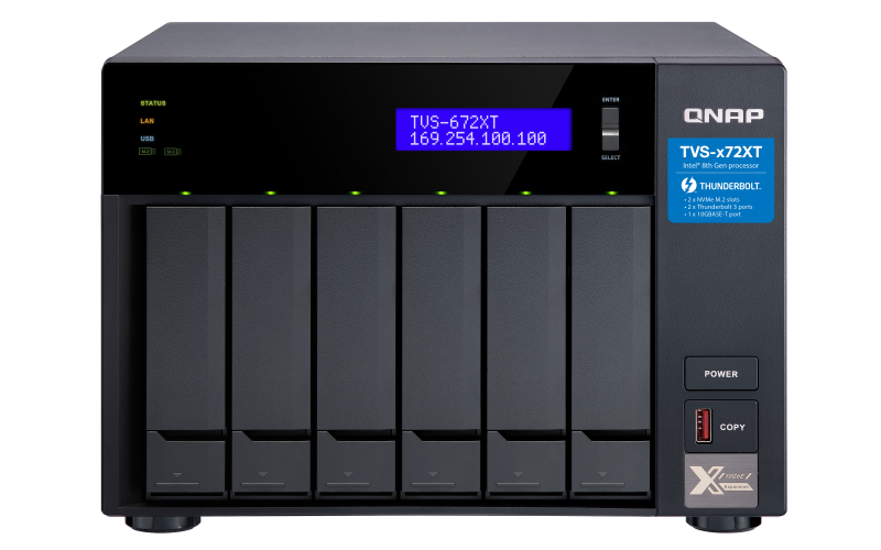QNAP 6-Bay NAS, Intel Core i3-8100T 4-core 3.1 GHz Processor 8GB  6x 2.5" Thunderbolt 3 (TVS-672XT-i3-8G) (2 year Local Warranty in Singapore)