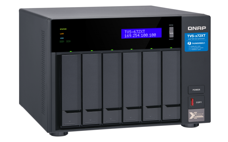 QNAP 6-Bay NAS, Intel Core i3-8100T 4-core 3.1 GHz Processor 8GB  6x 2.5" Thunderbolt 3 (TVS-672XT-i3-8G) (2 year Local Warranty in Singapore)