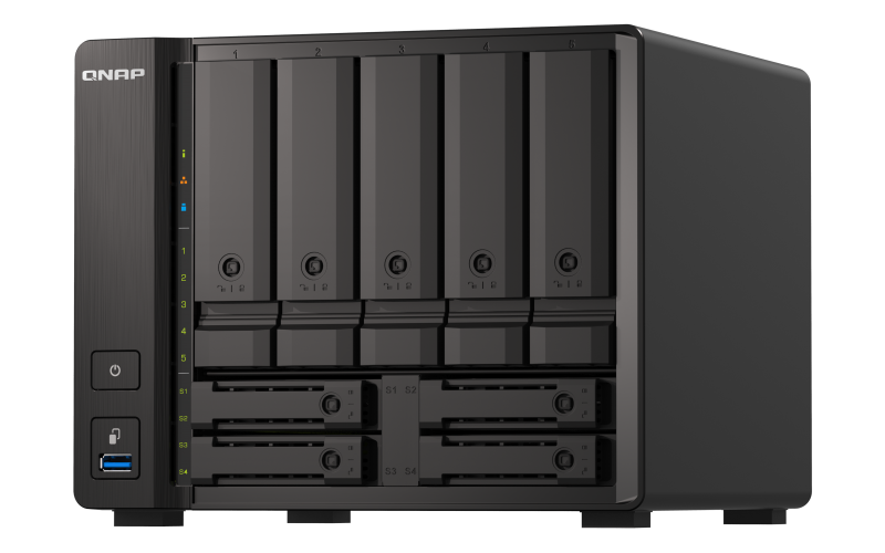QNAP 9-bay NAS, AMD Ryzen V1500B 4C 8T 2.2GHz, 8GB  , 5 x 2.5"/3.5" SATA 6Gbps + 2 x 2.5" (TS-h973AX-8G) (3 Years Manufacture Local Warranty In Singapore)