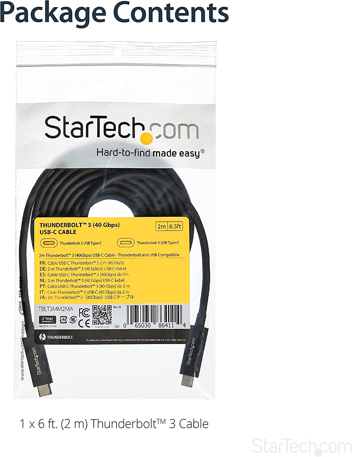 StarTech 2M THUNDERBOLT 3 USB C CABLE (40GBPS)(TBLT3MM2MA) - Win-Pro Consultancy Pte Ltd