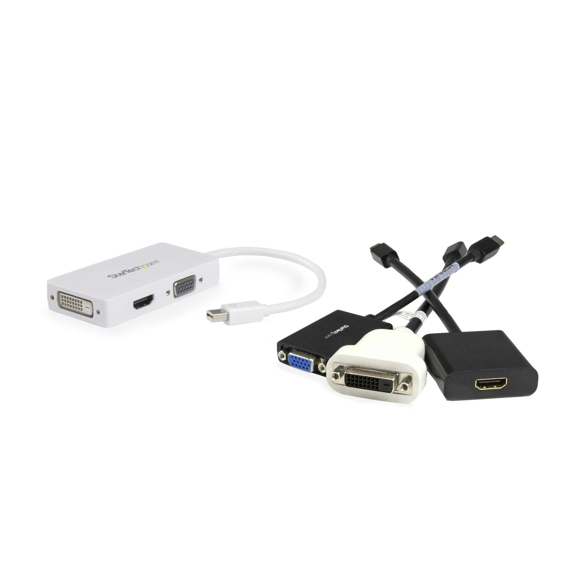 Startech Travel A/V Adapter: 3-in-1 Mini DisplayPort to VGA DVI or HDMI Converter - White MDP2VGDVHDW - Buy Singapore