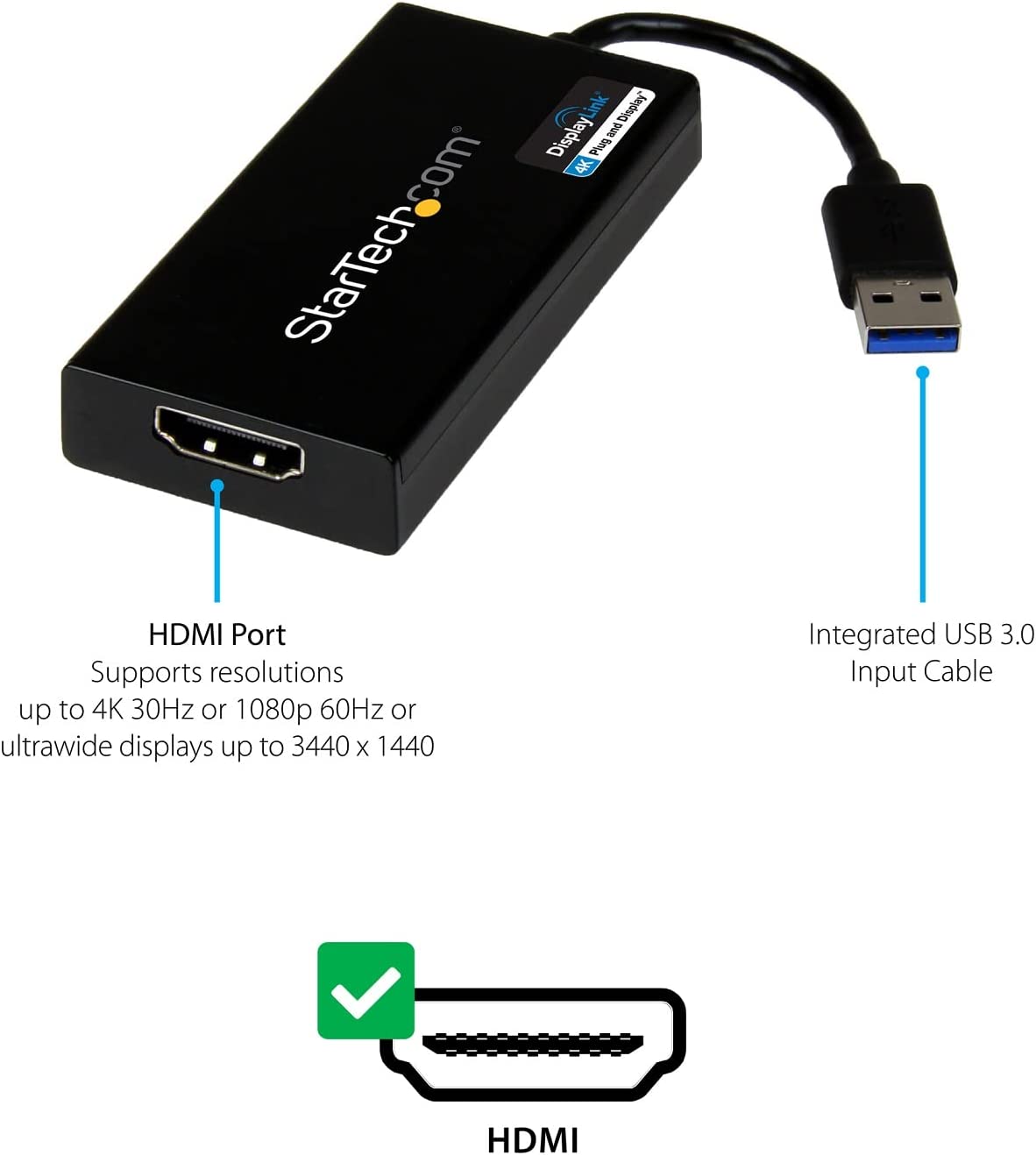 StarTech.fr Adaptateur vidéo multi-écrans USB 3.0 vers HDMI - Carte  graphique externe certifié DisplayLink - Ultra HD 4k