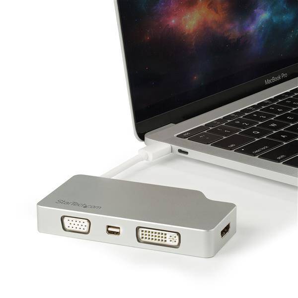 Startech USB C Multiport Video Adapter with HDMI, VGA, Mini DisplayPort or DVI - USB Type C Monitor Adapter to HDMI 1.4 or mDP 1.2 (4K) - VGA or DVI (1080p) - Silver Aluminum CDPVGDVHDMDP (3 years Local Warranty) - Buy Singapore