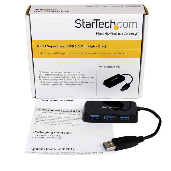 Startech USB to 4 USB 3.0 Hub with Built-in Cable ST4300MINU3B (2 years Local Warranty in Singapore) - Buy Singapore
